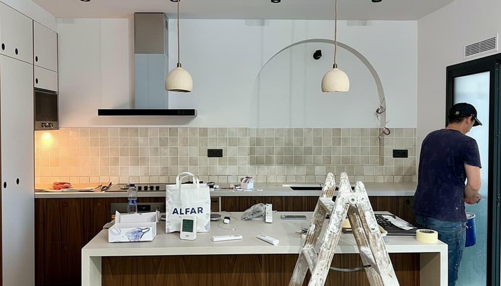 Operario de Galihogar montando una cocina durante una reforma integral en Ferrol